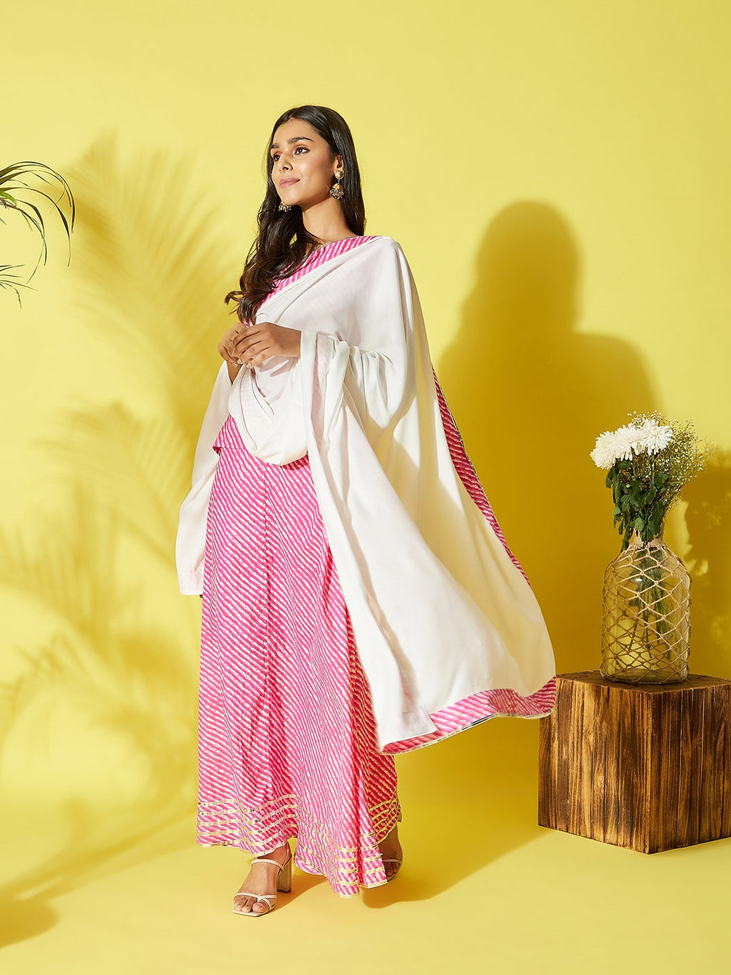 InWeave Pink Lehriya Top Set With Dupatta - Distacart