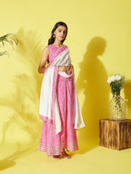 InWeave Pink Lehriya Top Set With Dupatta - Distacart