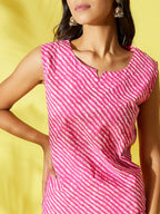 InWeave Pink Lehriya Top Set With Dupatta - Distacart