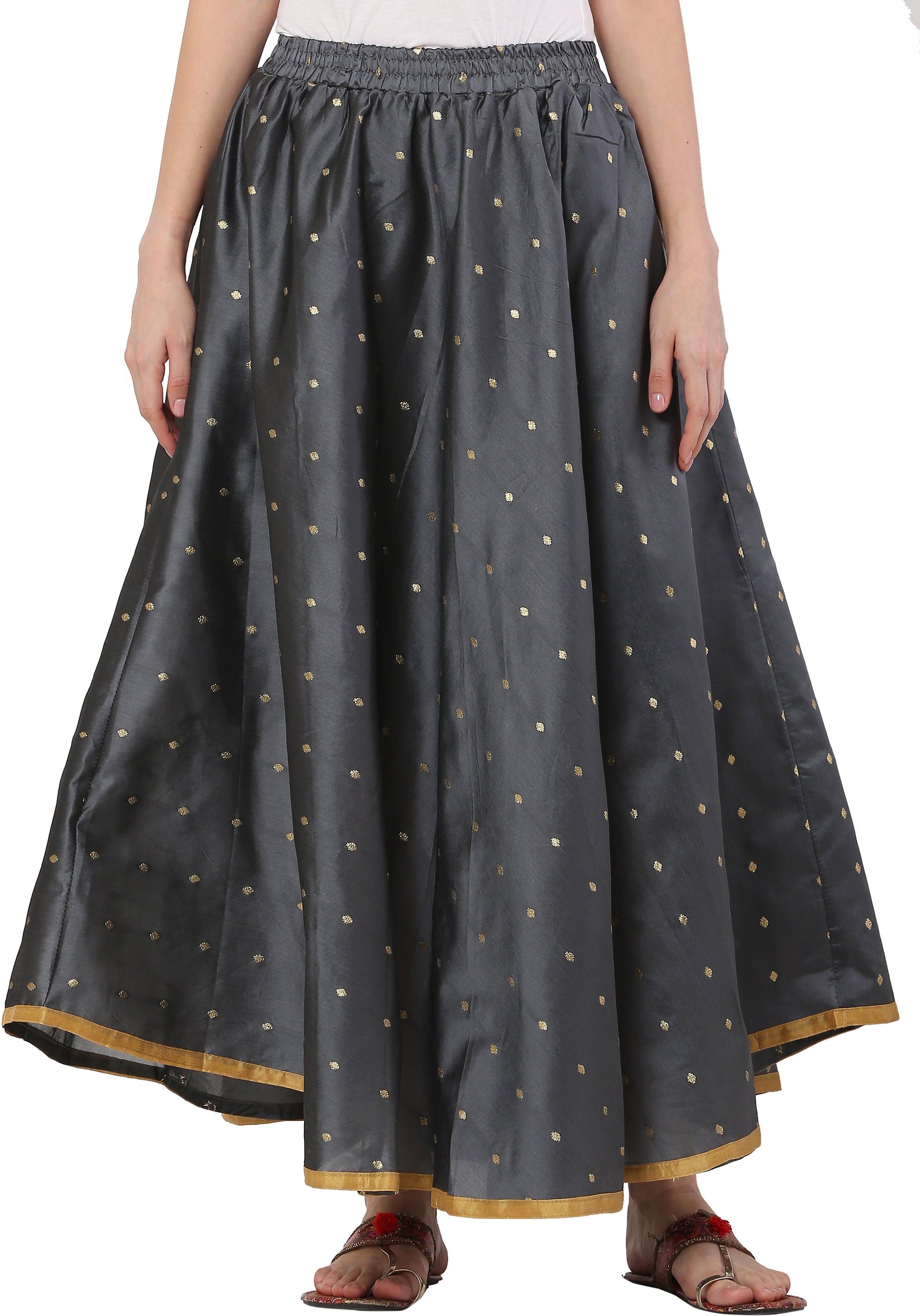 PAVONINE Grey Color Golden Zari Work Satan Fabric Maxi Skirt For Women - Distacart