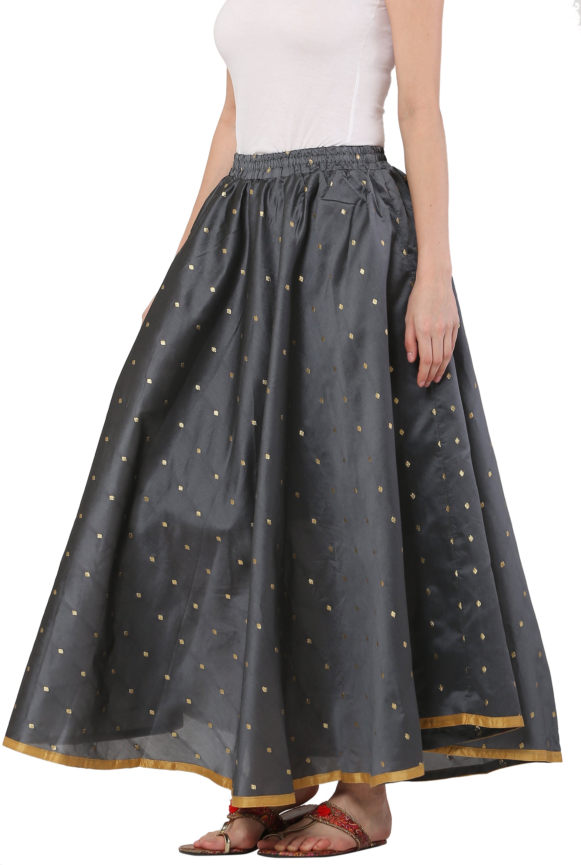 PAVONINE Grey Color Golden Zari Work Satan Fabric Maxi Skirt For Women - Distacart