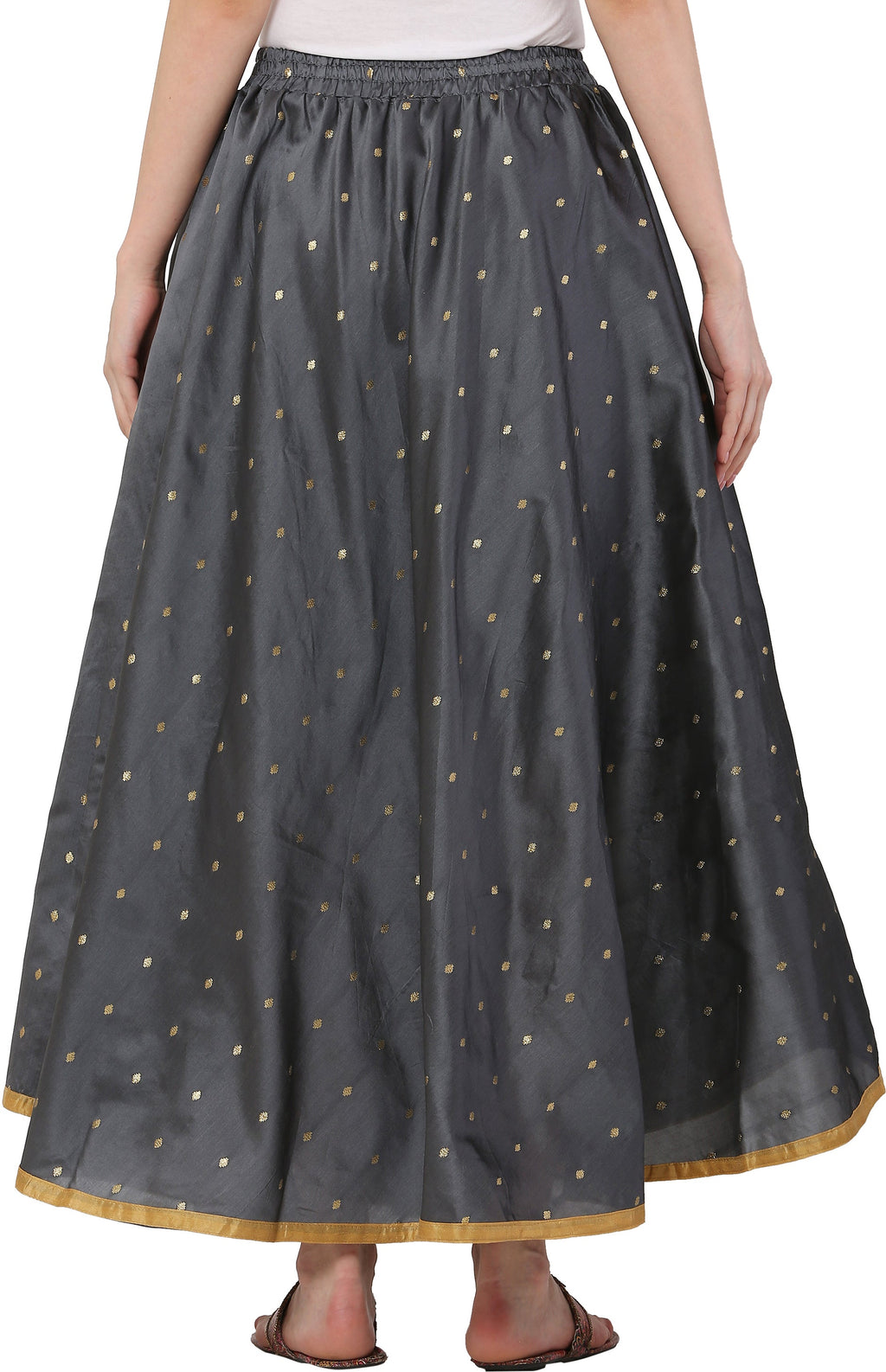PAVONINE Grey Color Golden Zari Work Satan Fabric Maxi Skirt For Women - Distacart