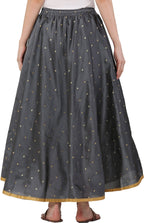 PAVONINE Grey Color Golden Zari Work Satan Fabric Maxi Skirt For Women - Distacart