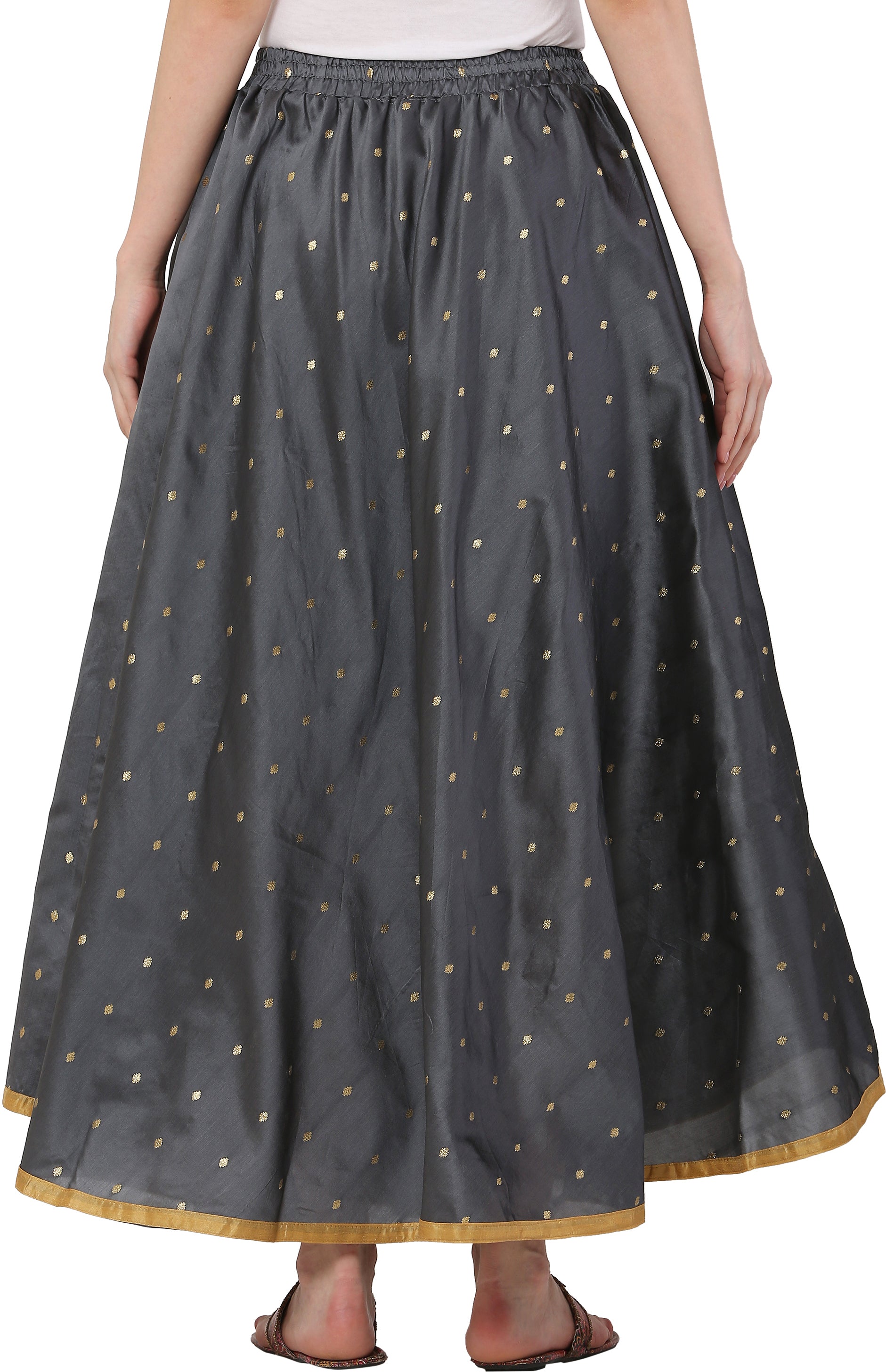 PAVONINE Grey Color Golden Zari Work Satan Fabric Maxi Skirt For Women - Distacart