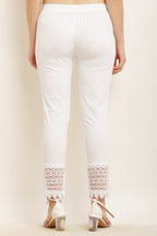 PAVONINE White Color Dot Kirosia Lace Hem Cotton Fabric Palazzo For Women - Distacart