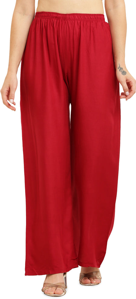 PAVONINE Maroon Color Straight Fit Rayon Fabric Palazzo
