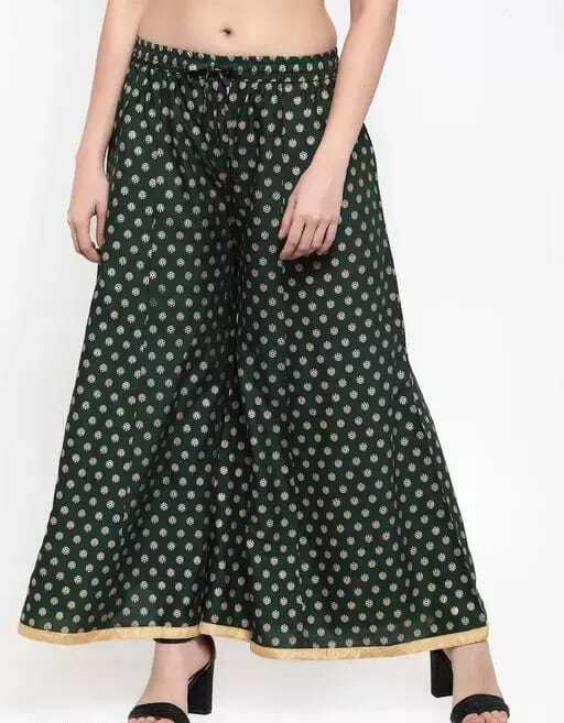 PAVONINE Bottle Green Color Rayon Fabric Sun Print Palazzo For Women - Distacart