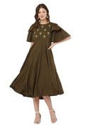 PAVONINE Mehandi Green Color Crepe Fabric Embroidery Dress For Women - Distacart