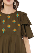 PAVONINE Mehandi Green Color Crepe Fabric Embroidery Dress For Women - Distacart