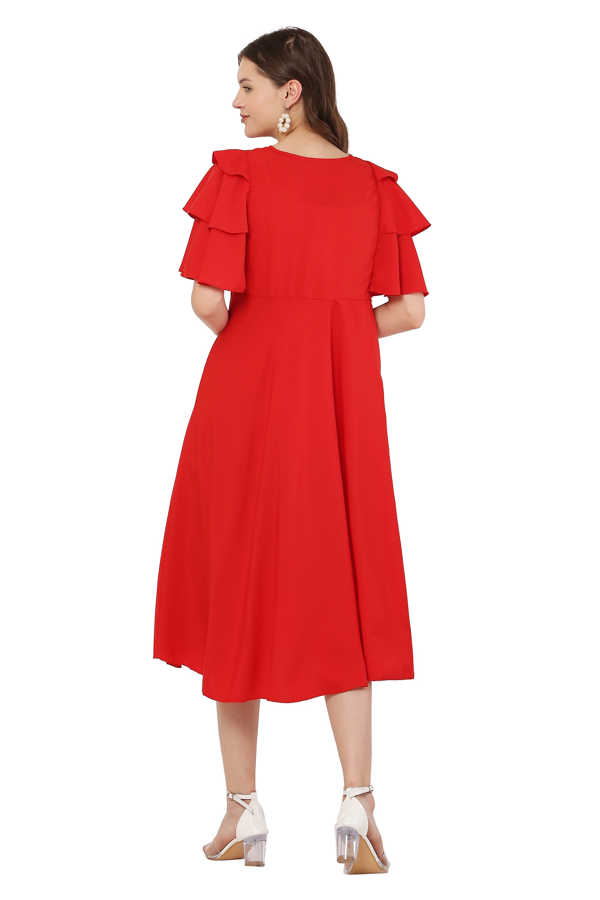 PAVONINE Red Color Crepe Fabric Embroidery Dress For Women - Distacart