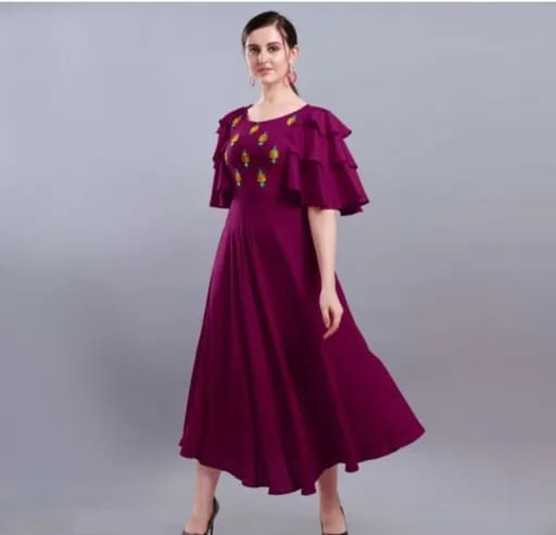 PAVONINE Wine Color Crepe Fabric Embroidery Dress For Women - Distacart