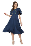 PAVONINE Navy Blue Color Crepe Fabric Embroidery Dress For Women - Distacart