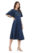 PAVONINE Navy Blue Color Crepe Fabric Embroidery Dress For Women - Distacart