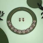 Tehzeeb Creations Gold-Polished Green And Maroon Colour Choker With Dangle Earrings