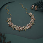 Tehzeeb Creations Gold-Polished Green And Maroon Colour Choker With Dangle Earrings