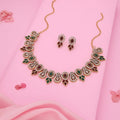 Tehzeeb Creations Gold-Polished Green And Maroon Colour Choker With Dangle Earrings