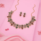 Tehzeeb Creations Gold-Polished Green And Maroon Colour Choker With Dangle Earrings