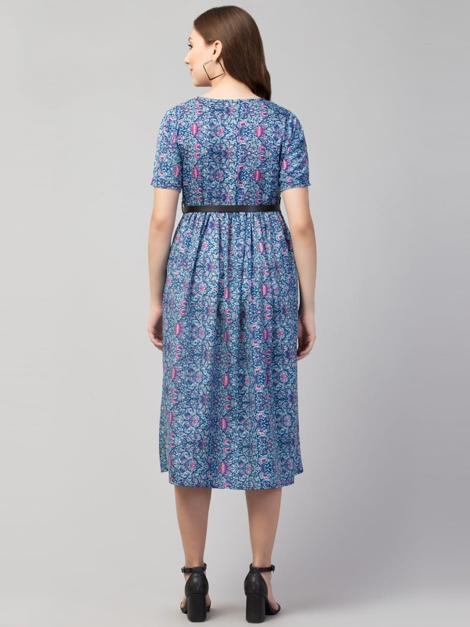 PAVONINE Blue Color Jaipuri Print Belt Dress For Women - Distacart