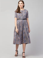 PAVONINE Grey Color Jaipuri Print Belt Dress For Women - Distacart