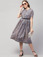 PAVONINE Grey Color Jaipuri Print Belt Dress For Women - Distacart