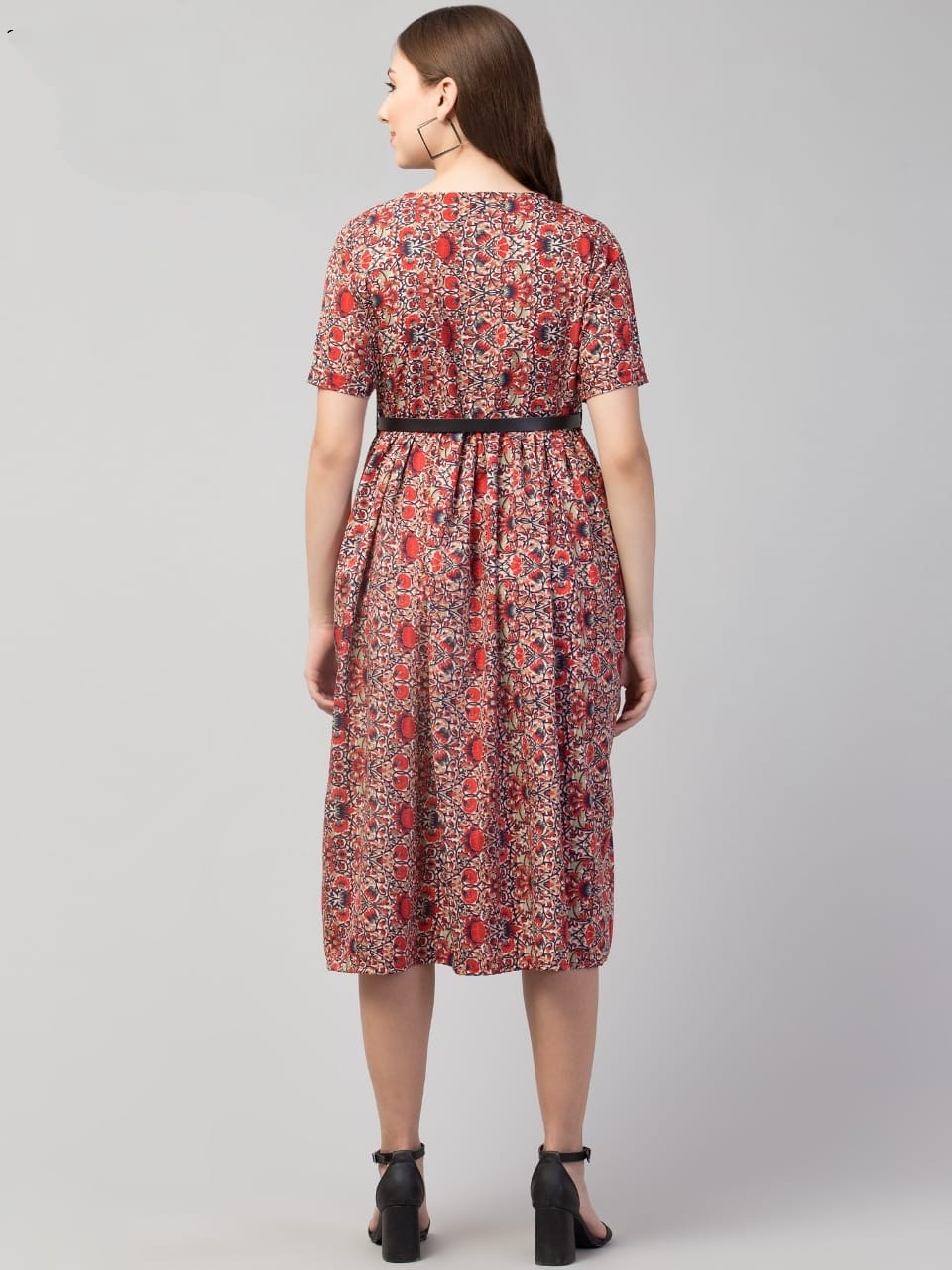PAVONINE Maroon Color Jaipuri Print Belt Dress For Women - Distacart