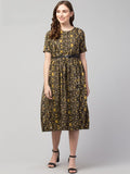 PAVONINE Yellow Color Jaipuri Print Belt Dress For Women - Distacart