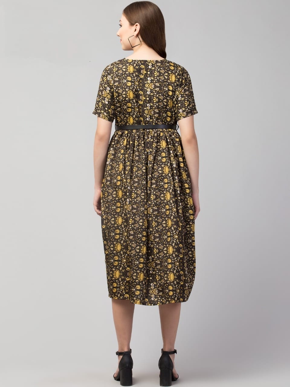 PAVONINE Yellow Color Jaipuri Print Belt Dress For Women - Distacart