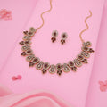 Tehzeeb Creations Gold-Polished Maroon Colour Choker With Dangle Earrings