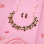 Tehzeeb Creations Gold-Polished Maroon Colour Choker With Dangle Earrings