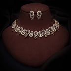Tehzeeb Creations Gold-Polished Maroon Colour Choker With Dangle Earrings