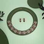 Tehzeeb Creations Gold-Polished Maroon Colour Choker With Dangle Earrings