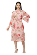 PAVONINE Peach Color Flower Printed Straight Dress For Women - Distacart