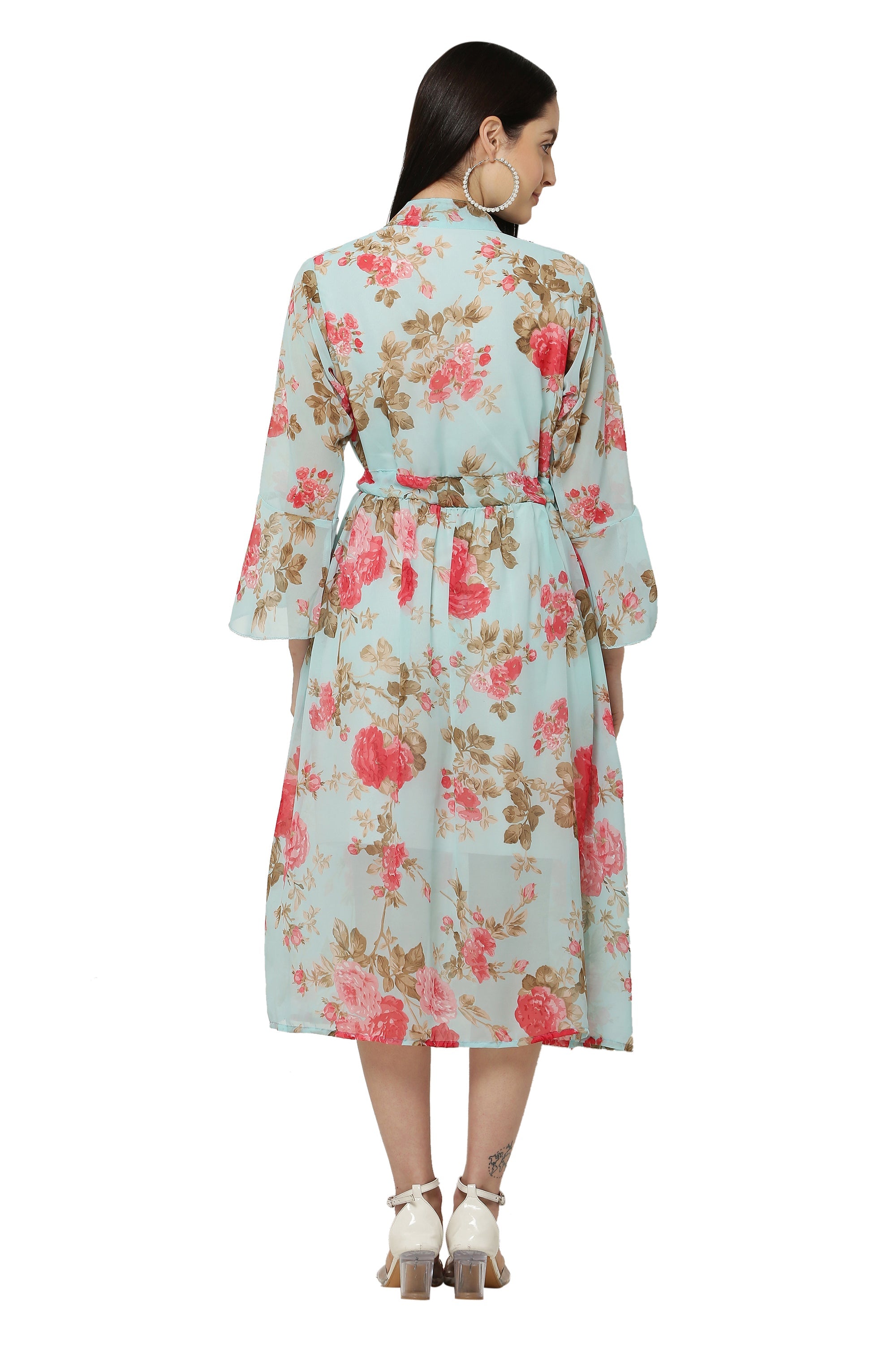 PAVONINE Rama Green Color Flower Printed Straight Dress For Women - Distacart