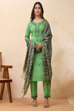 Vaasva Women Pista Embroidered Kurta Set With Solid Pants & Printed Dupatta - Distacart