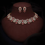 Tehzeeb Creations Gold-Polished Pink Colour Choker With Dangle Earrings