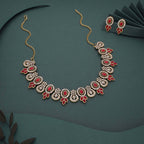 Tehzeeb Creations Gold-Polished Pink Colour Choker With Dangle Earrings