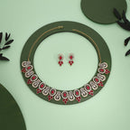 Tehzeeb Creations Gold-Polished Pink Colour Choker With Dangle Earrings