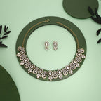 Tehzeeb Creations Gold-Polished White Colour Choker With Dangle Earrings