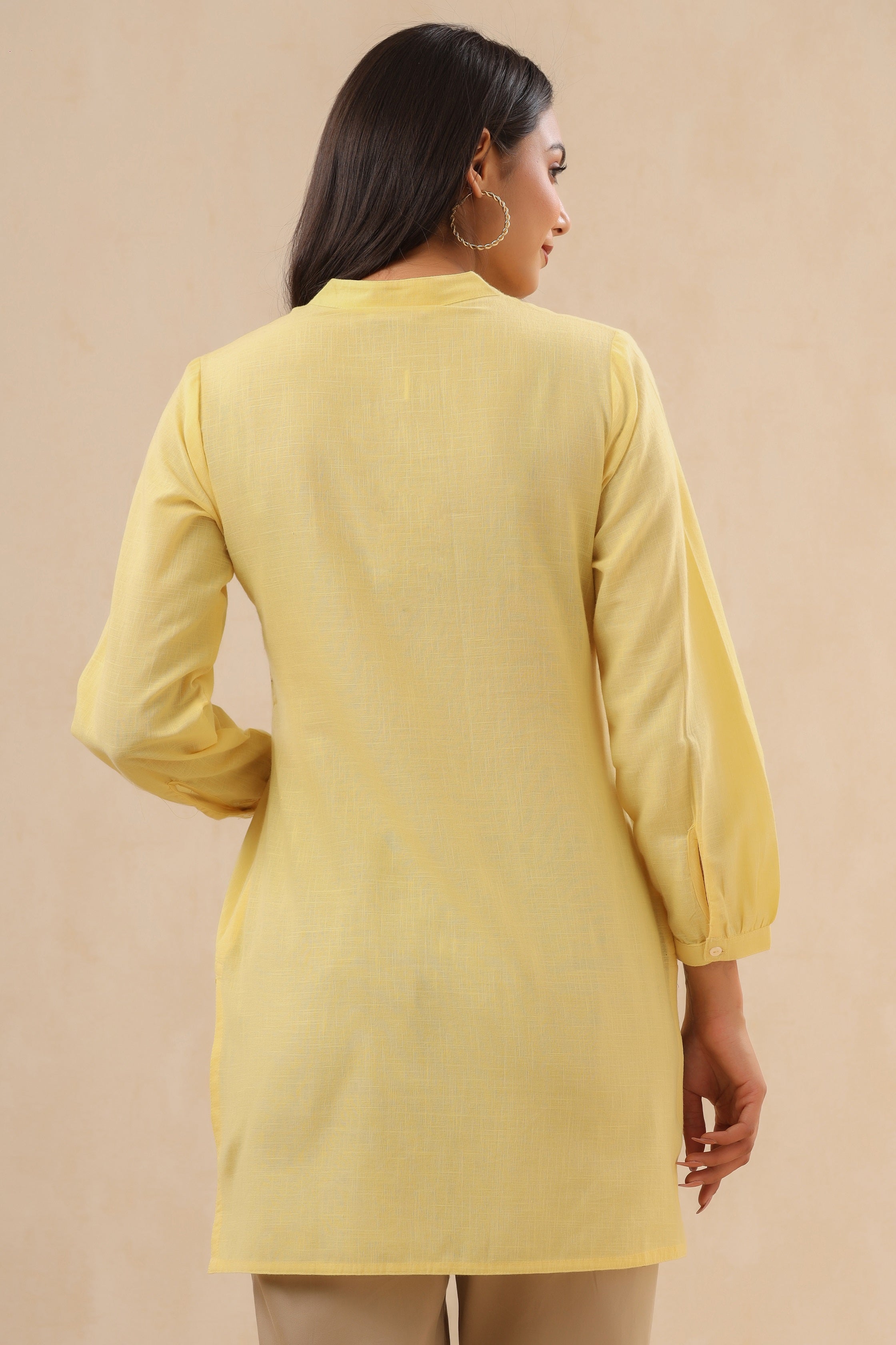 Juniper Womens Yellow Cotton Slub Embroidered High Low Tunic - Distacart