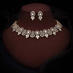 Tehzeeb Creations Gold-Polished White Colour Choker With Dangle Earrings