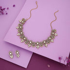 Tehzeeb Creations Gold-Polished White Colour Choker With Dangle Earrings