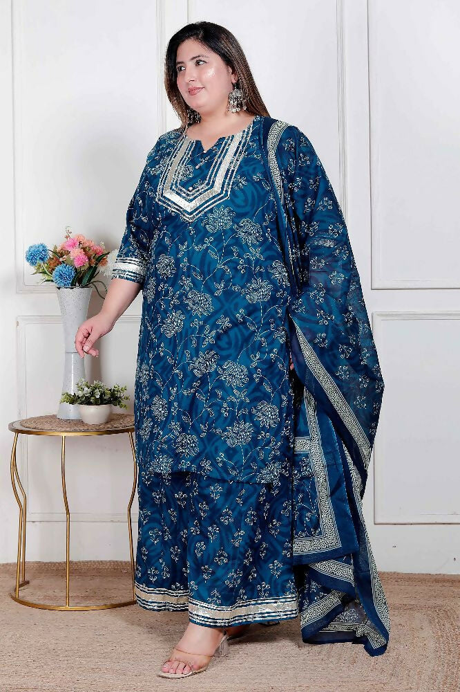 Miravan Plus Size Women'S Gota Patti Cotton Kurta Paired With Palazzo And Dupatta - Distacart