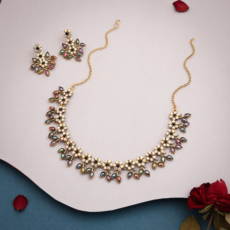 Tehzeeb Creations Gold-Polished Black Colour Choker With Dangle Earrings
