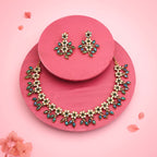 Tehzeeb Creations Gold-Polished Green Colour Choker With Dangle Earrings