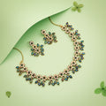 Tehzeeb Creations Gold-Polished Green Colour Choker With Dangle Earrings