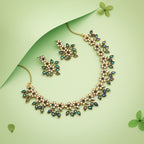 Tehzeeb Creations Gold-Polished Green Colour Choker With Dangle Earrings
