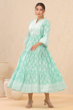 Juniper Womens Mint Cambric Printed Tiered Dress With Flared Sleeve - Distacart