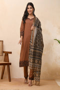 Vaasva Women Brown Embroidered Suit Set - Distacart