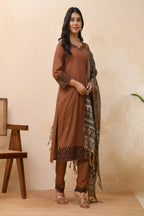 Vaasva Women Brown Embroidered Suit Set - Distacart