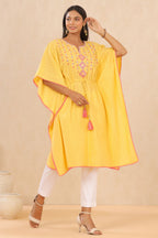 Juniper Womens Yellow Cotton Dobby Embroiderd Kaftan Kurta - Distacart